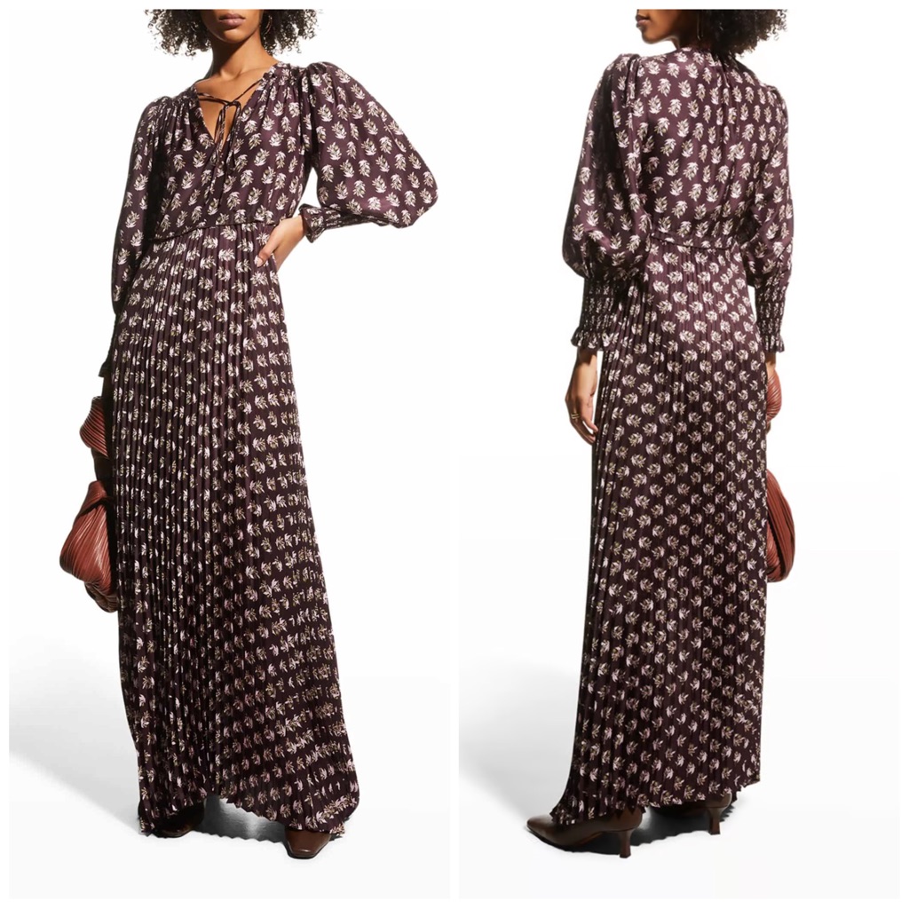 Nwt Rebecca Taylor Zia Fleur Pleated Maxi Dress